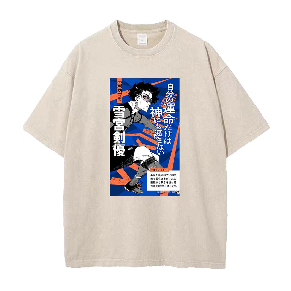 Harajuku Anime BLUE LOCK Kenyuu Yukimiya Graphic T Shirt Men Comfortable Cotton T-shirts Manga Tee Harajuku Male Washed Tshirt