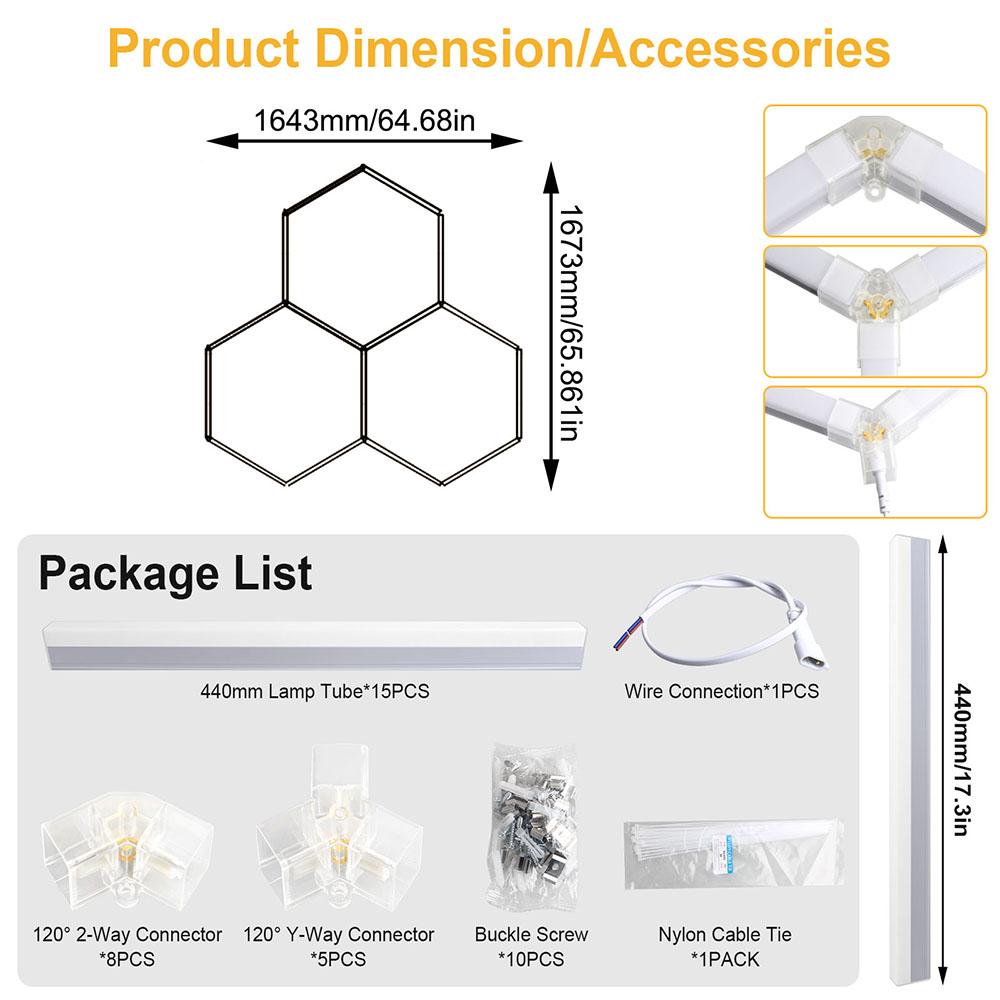 

Garage honeycomb hexagonal LED white light super bright 6500K color temperature installed on the ceiling, suitable for garages 220V