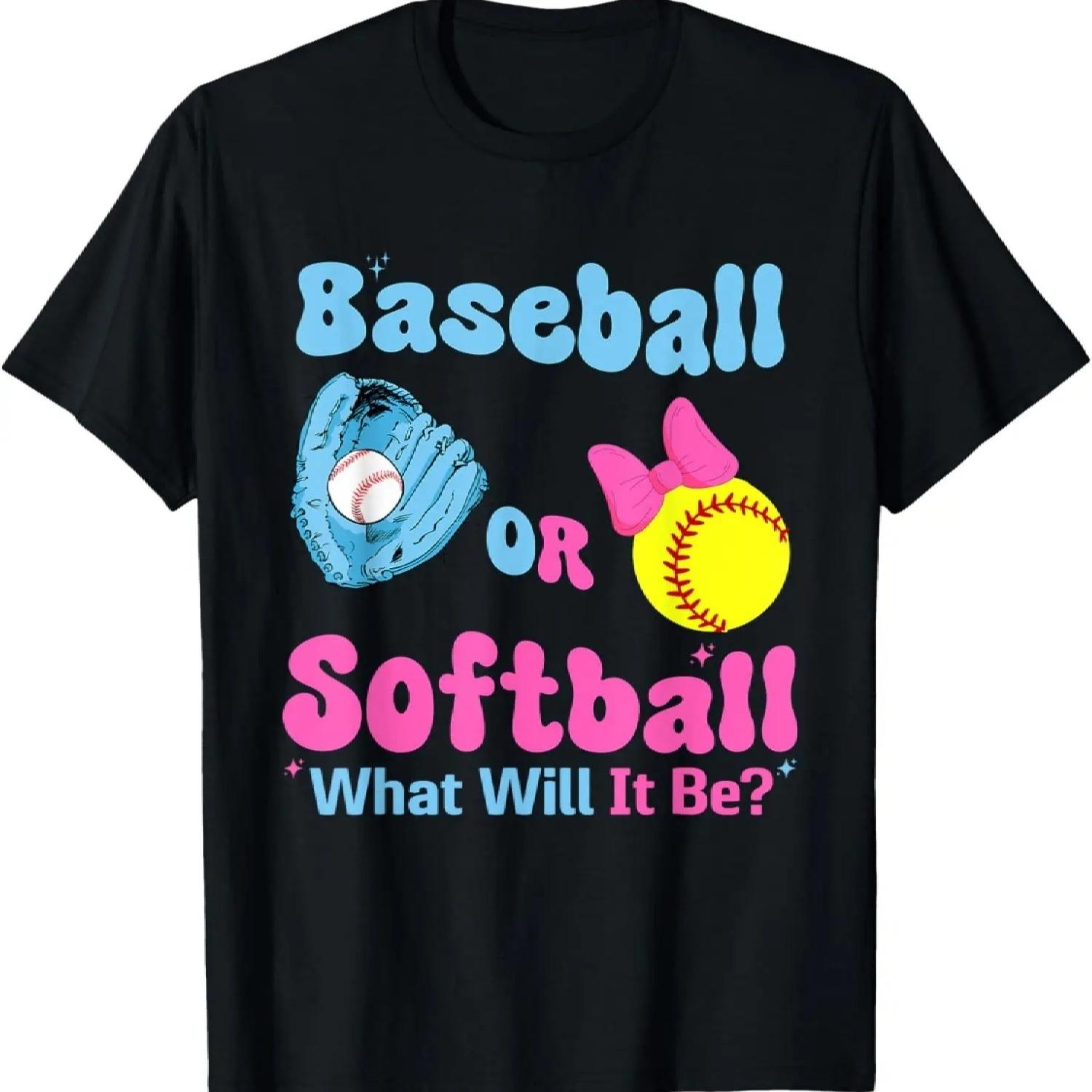 Baseball or Softball Groovy Gender Reveal Party T-Shirt S