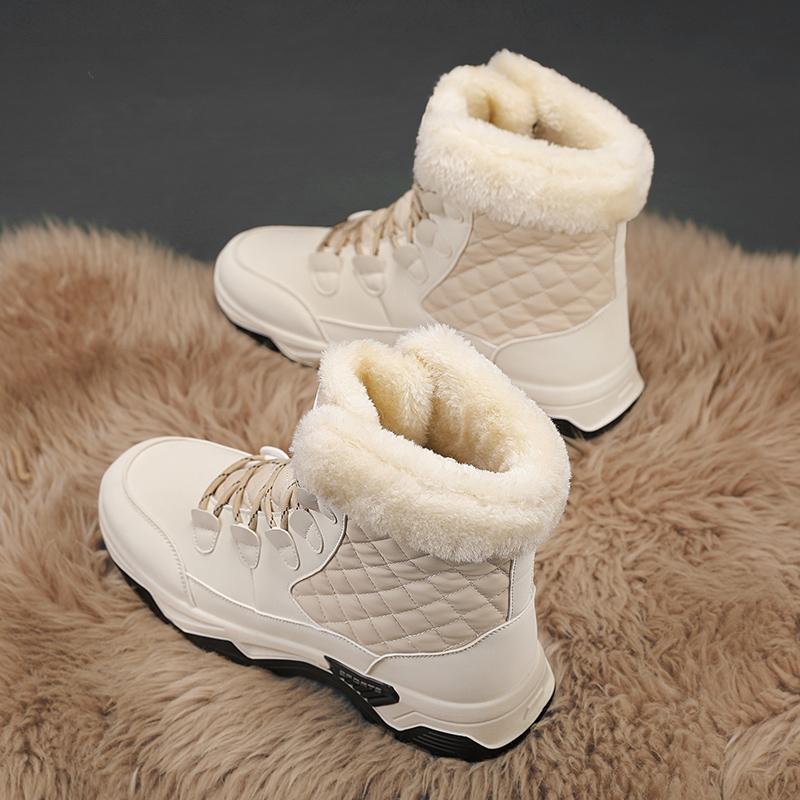 Men's Winter Snow Boots with Fleece and Warmth, High-top Cotton Boots with Integrated Fur, Anti-slip and Cold-proof Features