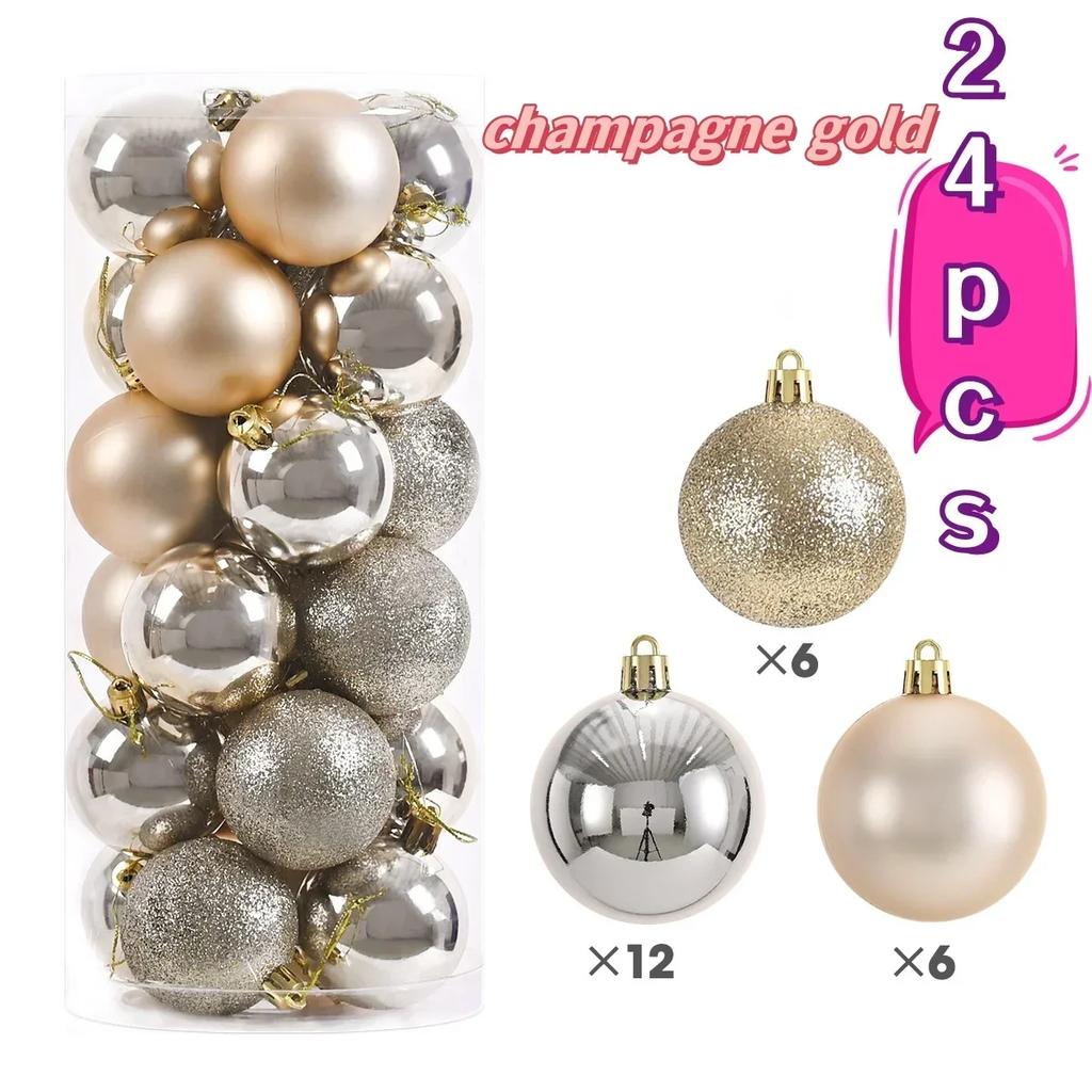 24pcs Christmas Ball Ornaments Plastics Solid Color Suspended Bauble Christmas Tree Hanging Balls Party Wedding Accessories