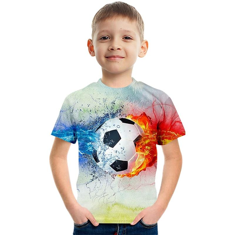 Boys 3D Color Block Football T shirt Short Sleeve 3D Print Summer Active Cute Streetwear Polyester Rayon Kids 3-12 Years School Outdoor Daily
