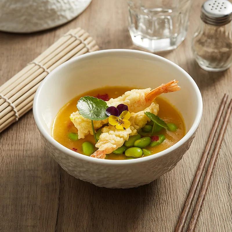 Rock Pattern Bowl with Lid Ceramic Salad Bowl Thick Soup Bowl Rice Bowls Dessert and Snack Bowls Molecular Cuisine Tableware