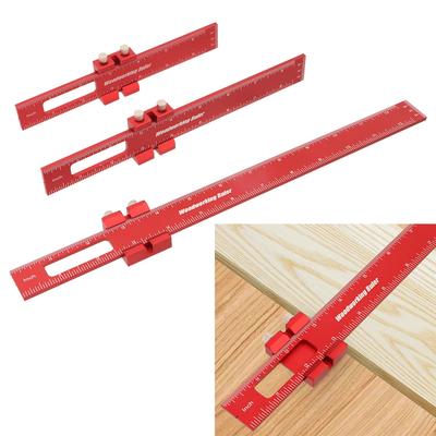 Precision Pocket Ruler T-Type Scribing Ruler Carpenty Square T Track Ruler Inch and Metric Measuring Marking Ruler W/ Slide Stop