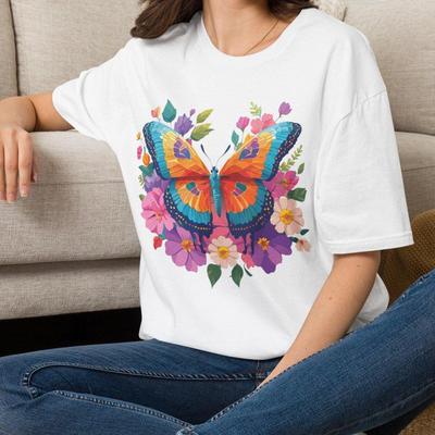 Colorful Butterfly Floral Tee | Vibrant Monarch Butterfly T-Shirt Gift for Her Mom Grandma Family Friend Sister Crew Team Party Aunt