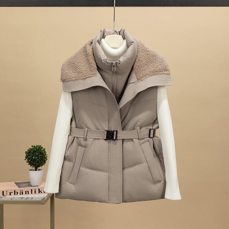 European big collar down cotton vest women's short splicing lamb wool vest waist jacket new