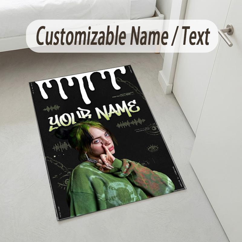 Personalized Crystal Velvet Carpet,Billie Eilish Custom Printed Name, Plush Area Rug For Home Indoor Decor