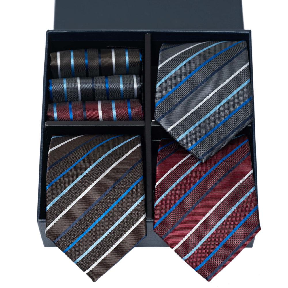 Men s Fashionable Striped Tie & Pocket Square Gift Set