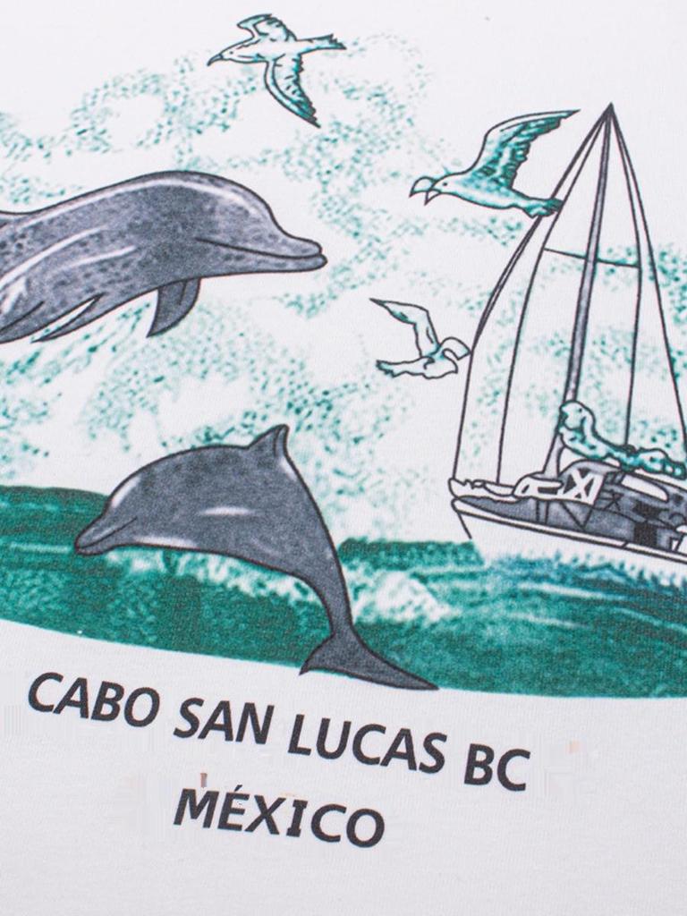 American Retro Dolphin Print Oversized Cotton T-shirt - Women's Trendy Straight Shoulder Short Sleeve