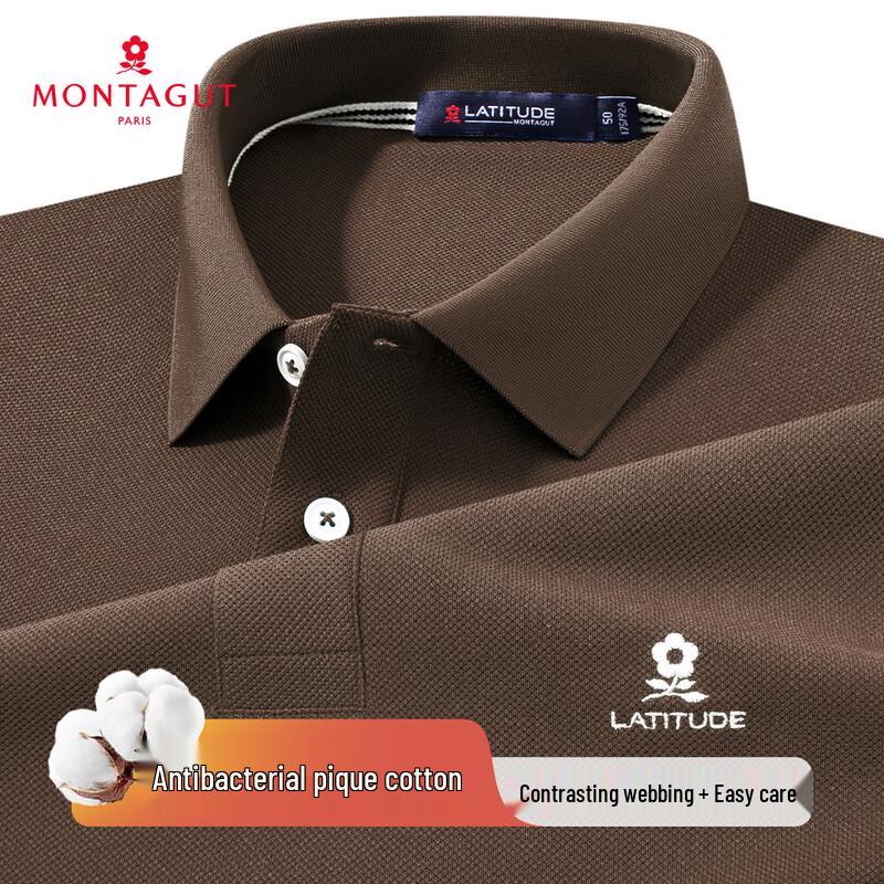 MONTAGUT Men's 10A Antibacterial Mesh Pique Long Sleeve Polo Shirt