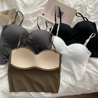 Canottiera push-up da donna Canotta sexy con cinturino per spaghetti Canotta in cotone senza maniche con imbottiture Corsetto estivo in seta di ghiaccio monopezzo