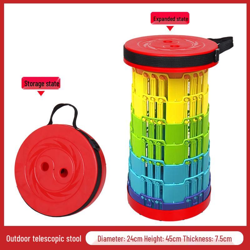 Collapsible 3-Buckle Telescopic Camping and Fishing Stool - Portable & Lightweight Rainbow Design