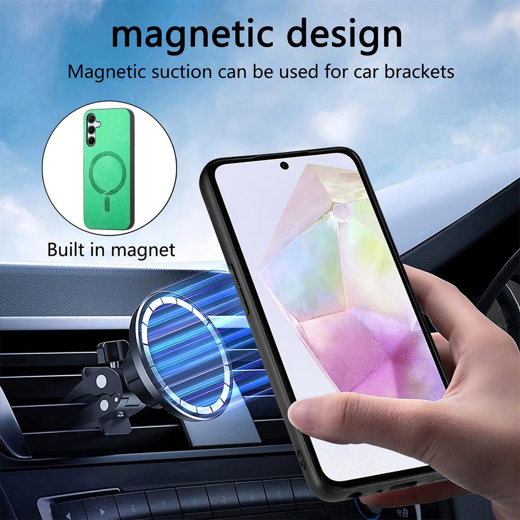 For Samsung Galaxy A35 5G Leather Back Case Compatible with MagSafe Skin-Touch Phone Cover