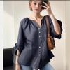 Summer Women's Cardigan Shirt Casual Solid Color Blouse Waist Loose Button Blouse