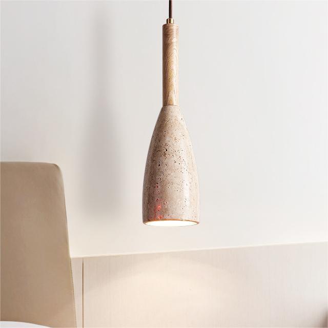 Japanese Wabi-Sabi Yellow Travertine Pendant Light, Retro Mid-Century Style for Bedroom, Homestay, or Restaurant.