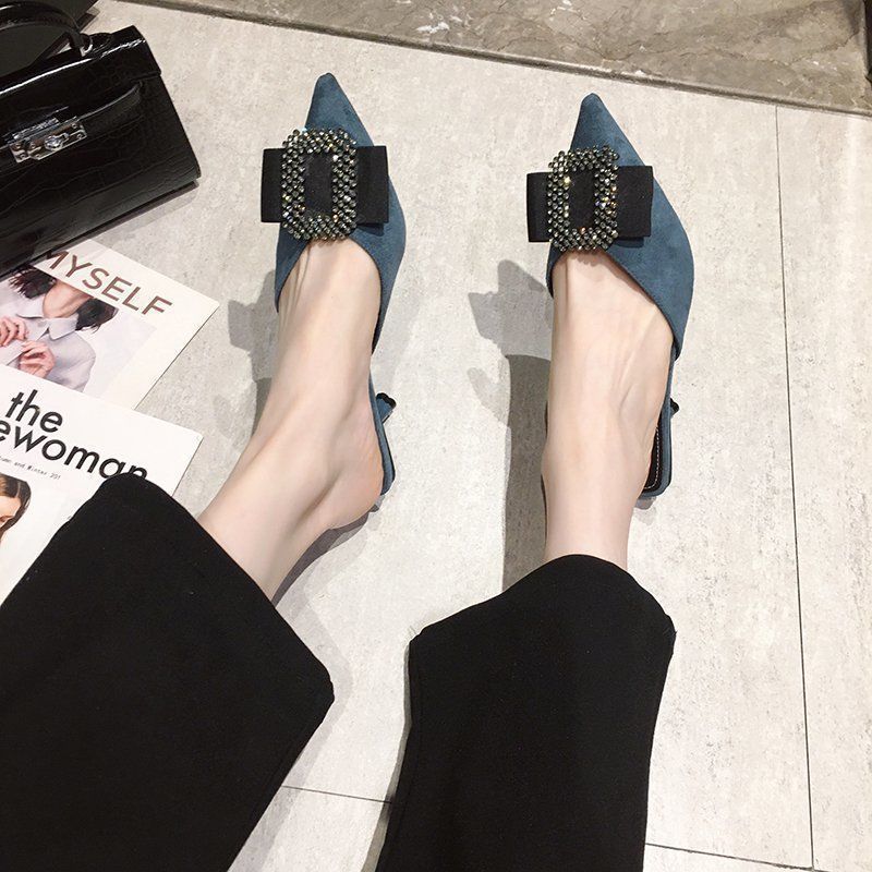 Summer 2025 New Korean Version Outer Wear Stiletto Women's Shoes High Heels Half Drag Pointed Head Bag Head Internet Celebrity Middle Heel Sandals Tid