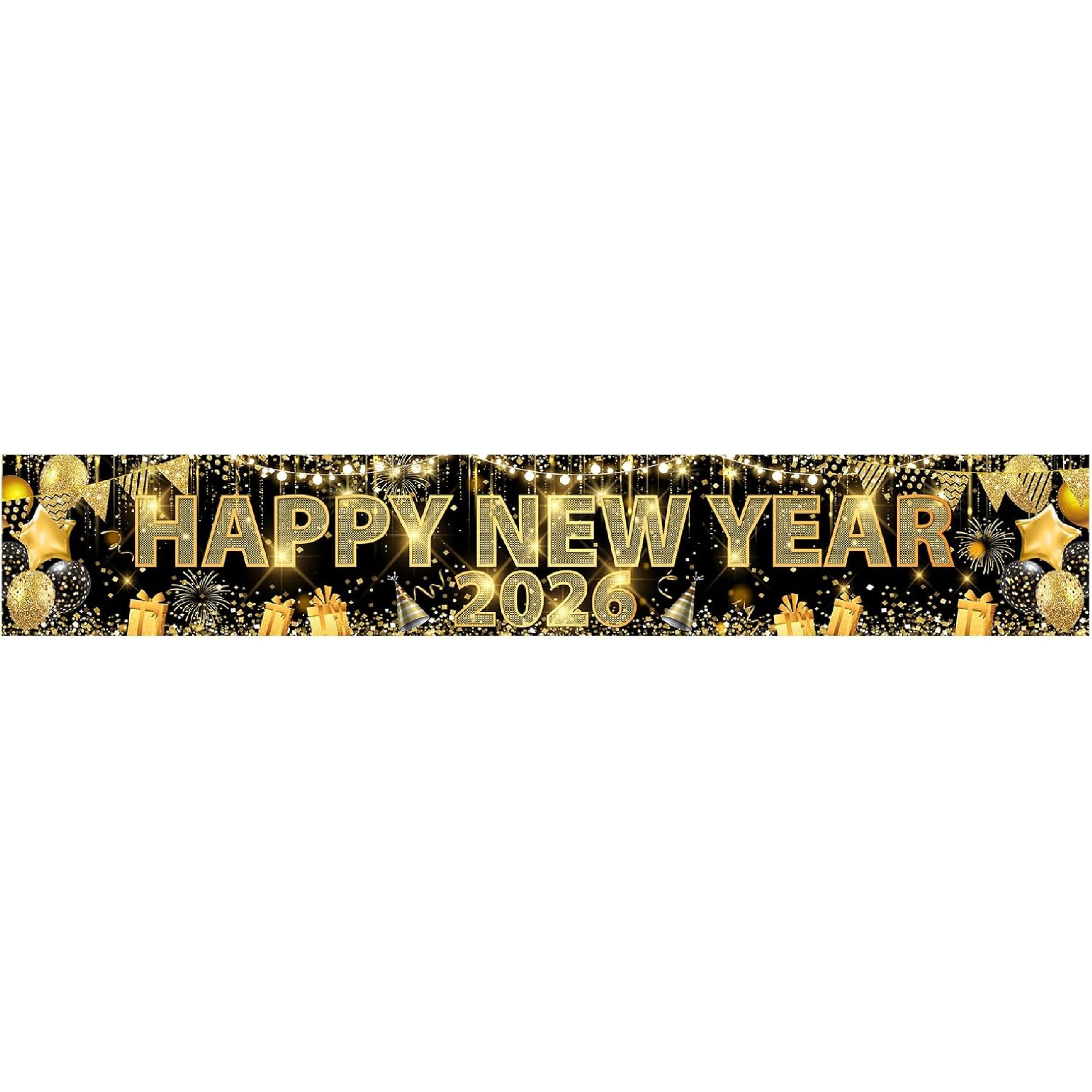 Happy New Year Banner New Years Eve Party Supplies 2026 New Year Decorations 2026 Kit for NYE Party Decor 118x20 Inch