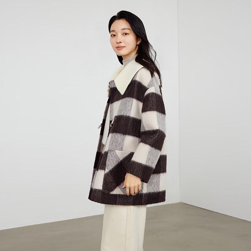 Elva' Island Women's Plaid Alpaca Wool Blend Thick Overcoat