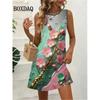 Summer Fashion Cat Pattern 3D Print Dresses Women Casual Sleeveless Flowers Beach Short Dress