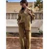 New Linen Tie-dye Print Long Pants Sets For Women Lapel Half Sleeve Single Breasted Shirts Drawstring Wide Leg Pant 2 Pieces Set