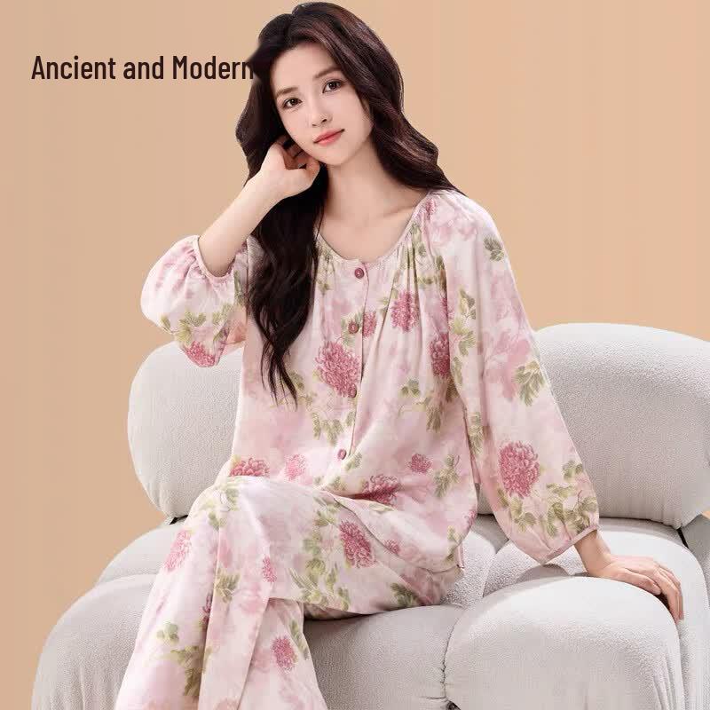 GUJIN Women s Lightweight Viscose Long-Sleeve Pajama Set XL