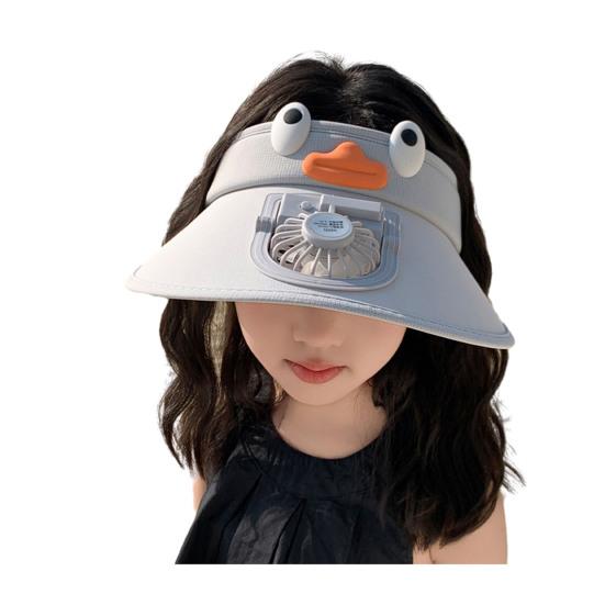 Kids Hat with Built-in Fan Cartoon Shape Oversized Brim UV-Resistant Sun Hat Cartoon Style Adjustable Wind Speed Hat