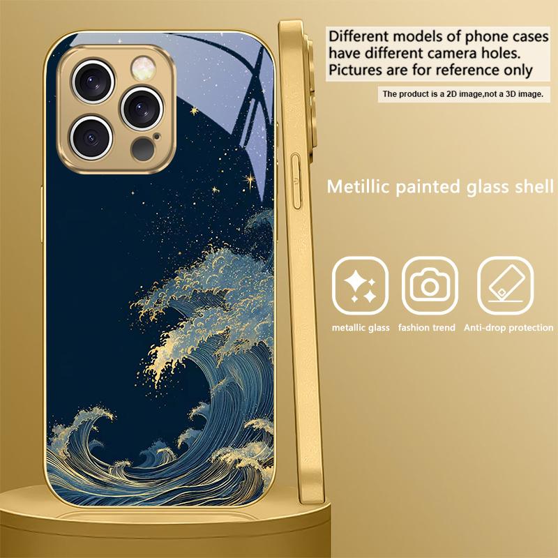 The quiet starry sky For IPhone 17Pro Max 16 17 Pro 15 P ro 14 13 Plus 12 Mini 11Pro Max XR 16E 17 Air Golden glass phone case