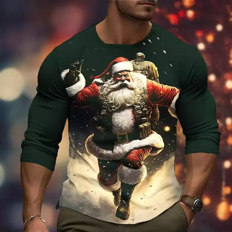 3D Print Santa Claus Pattern Men's Women's Long Sleeve T-Shirt Christmas Theme Family Party Creative Design Personality Clothing