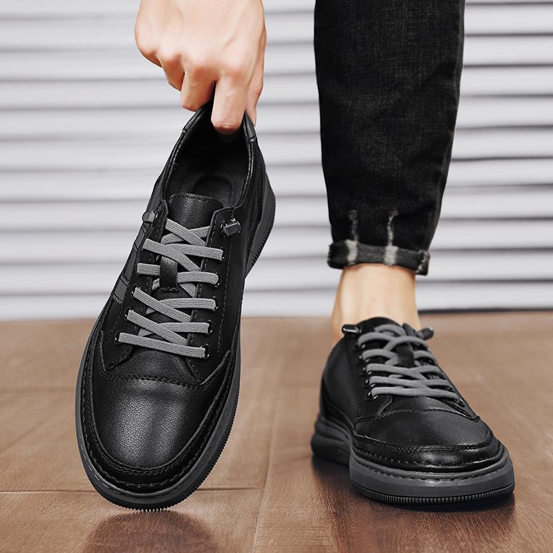 Board Shoes Men's 2025 Autumn New One-pedal Leather Men's Shoes Versatile Soft Sole Non-slip Campus Style Casual Little White Shoes