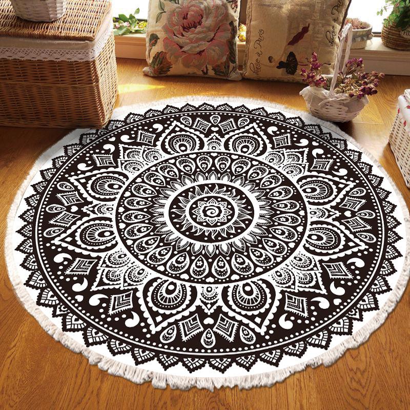 Nordic Round Carpets Bohemia Ethnic Tassel Yellow Mandala Carpet Living Room Cotton Linen Big Rugs Modern Classic 120cm Mats