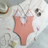 5 Colors V Neck Ribbed Cross Back One Piece Swimsuit Women Swimwear Female High Leg Cut Monokini Bather Bathing Suit Swim