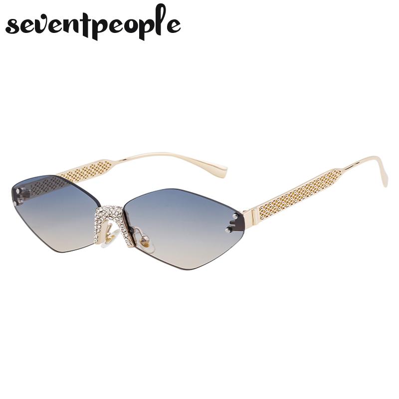 Small Metal Frame Hexagon Rimless Sunglasses Women  Luxury Brand Design Polygon Sun Glasses For Ladies Retro Eyewear Shades