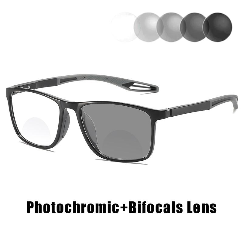 New TR90 Bifocal Reading Glasses Unisex Fashionable Photochromic Reading Glasses with High-Definition Blue Light Protection +4.0