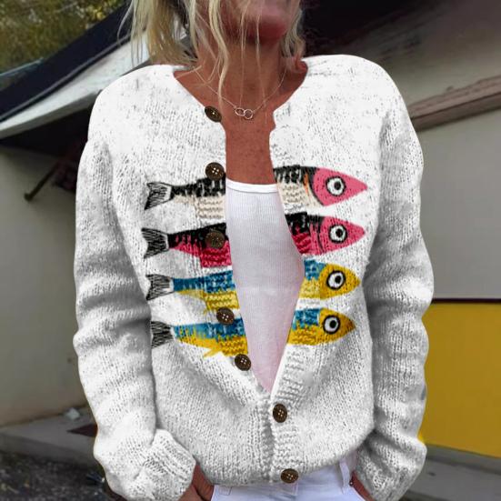 Cardigan aperto sul davanti, vestibilità comoda, con stampa animalier, girocollo, manica lunga, da donna
