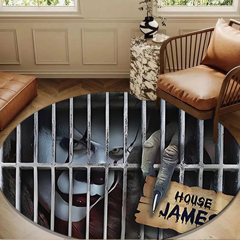 Scary Clown Horror Round Rug for Livingroom,Bedroom, Palyroom, Chair Rug, Area Rug, Circle Carpet, Large Size Fan Christmas Gift