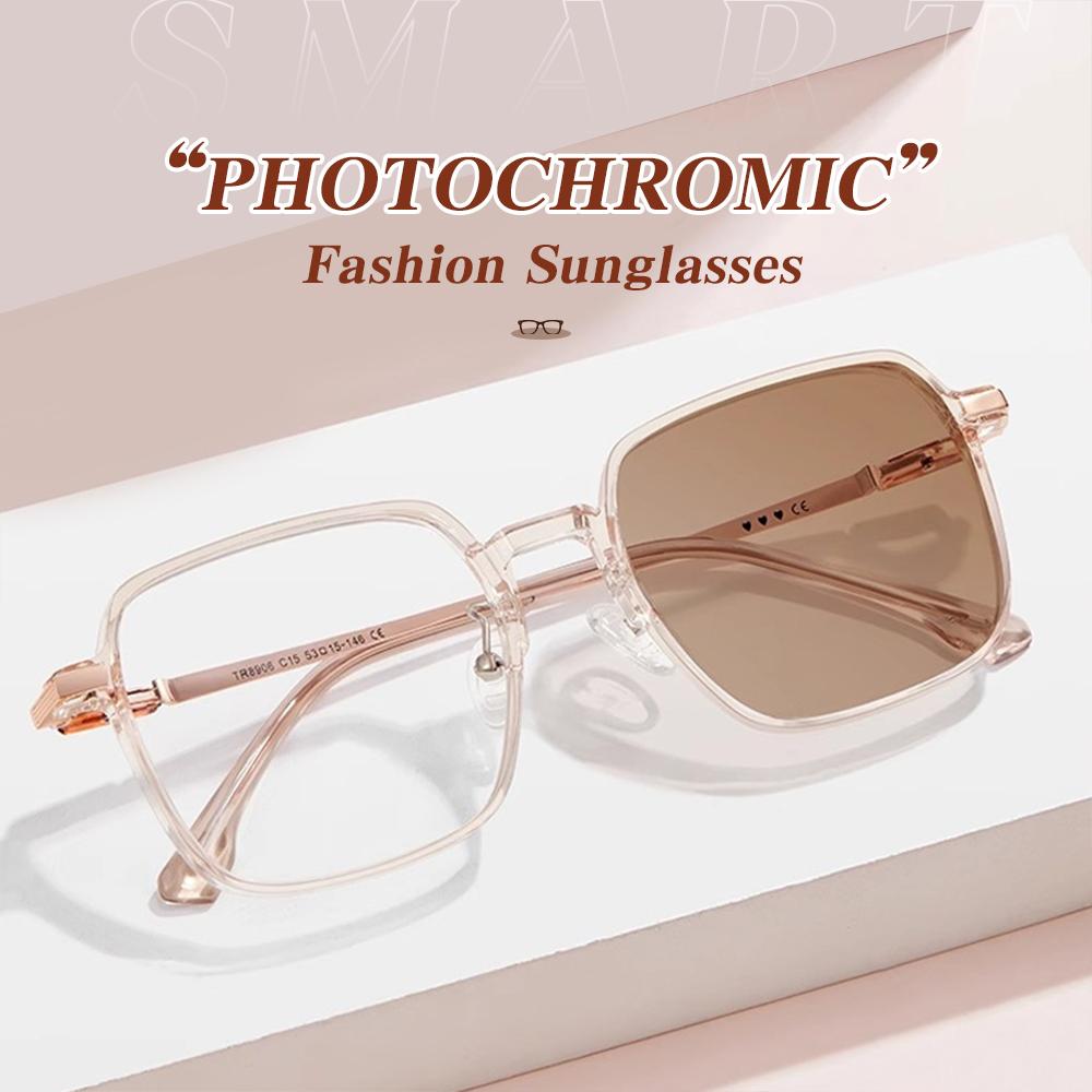 Fashion Sunglasses For Women Modern Oversized Square Photochromic Sunglasses Hd Lenses Clear To Dark Transition Effect