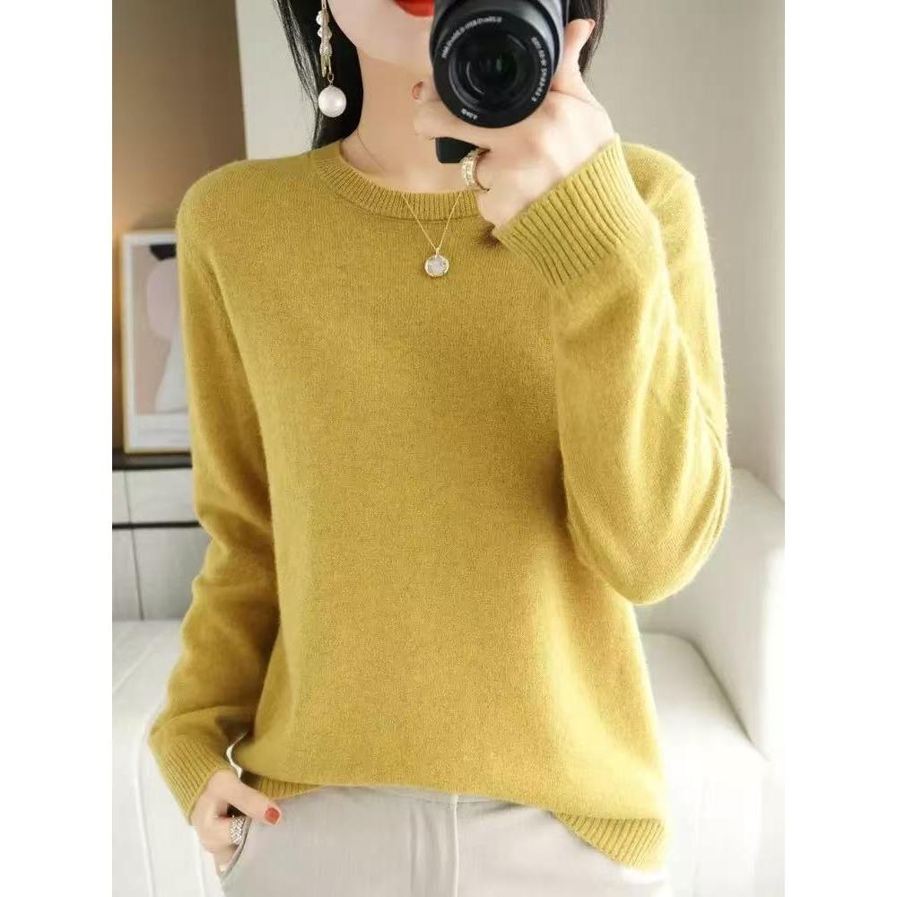 Herbst Winter Neues Rundhals Langarm Damen Stricktop Übergröße Pullover Pullover Unter- und Oberbekleidung Basisschicht