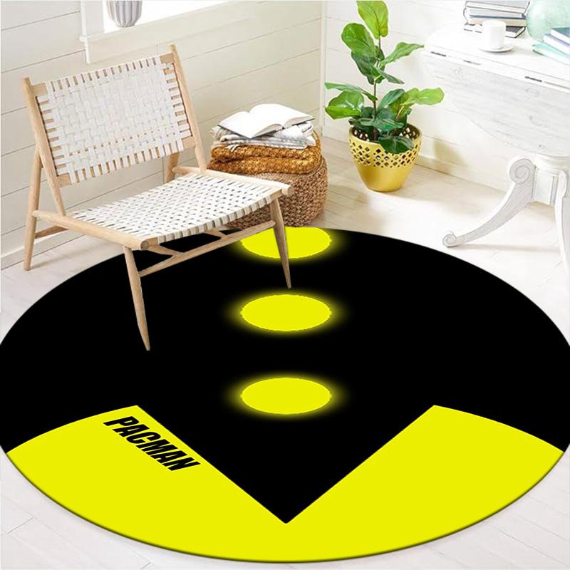 Covor rotund Pac-Man, Covor pentru camera de zi, dormitor, canapea, cameră de joacă, Covoraș antiderapant pentru podea
