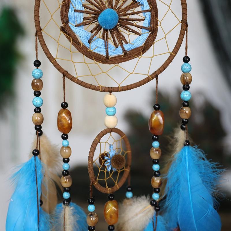Cattura Sogni Piuma Blu Bohemien Campanelli a Vento Creativi Grande Appeso a Parete Decorazioni per la Casa Regali per Ragazze Ornamenti Fatti a Mano