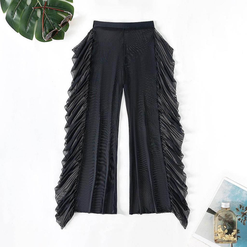 2025 Europäischer & Amerikanischer Damen Strapless Schnelltrocknendes Mesh Lange Hose Bikini Set