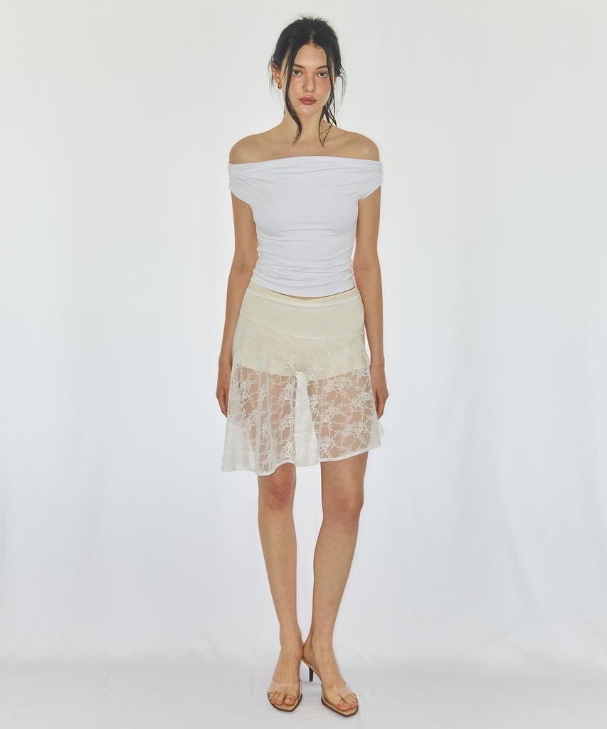 Yuhili Mesh Lace Skirt / White