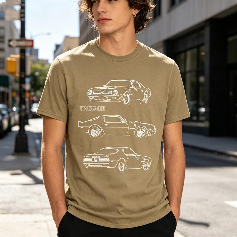 Trans Am Three View Line Graphic T Shirt Classic American Muscle Car Print Tee Unisex Soft Cotton Crew Neck Short Sleeve
