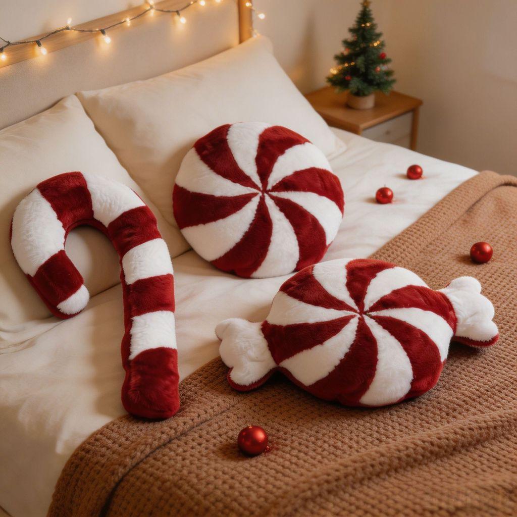 Christmas Round Cushion With Festive Pattern And Plush Faux Fur For Holiday Decor
