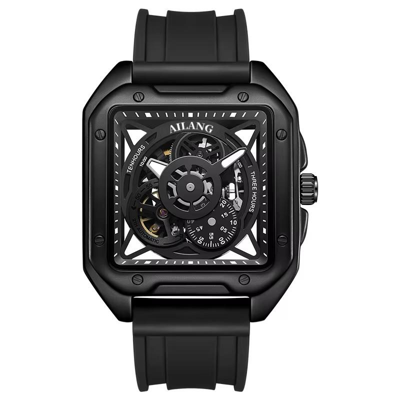 AILANG Herren Skelett Automatische Mechanische Uhr Leuchtend Wasserdicht Quadratisch Großes Zifferblatt Mode Herrenuhr 41mm Zifferblatt