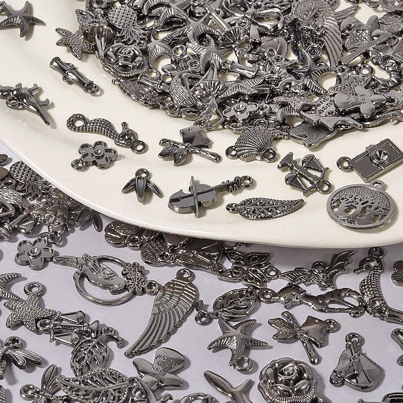 30/60/100 szt. Wielokolorowa Losowa Mieszanka Stop Metalowy Urocze Zawieszki Do Tworzenia Biżuterii Akcesoria Zwierzę Roślina Muszla DIY Bransoletki Wisiorek