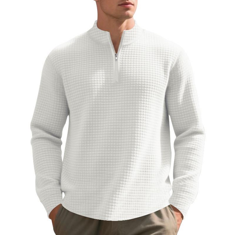 Men's Fashion Quarter Zip Small Plaid Sweatshirt, Stand Collar Long Sleeve Pullover for Spring Fall