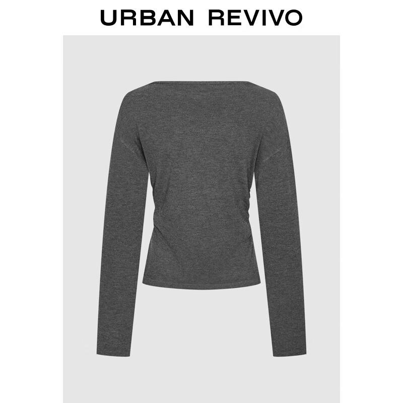 

Женский плиссированный трикотажный топ с круглым вырезом и длинными рукавами L