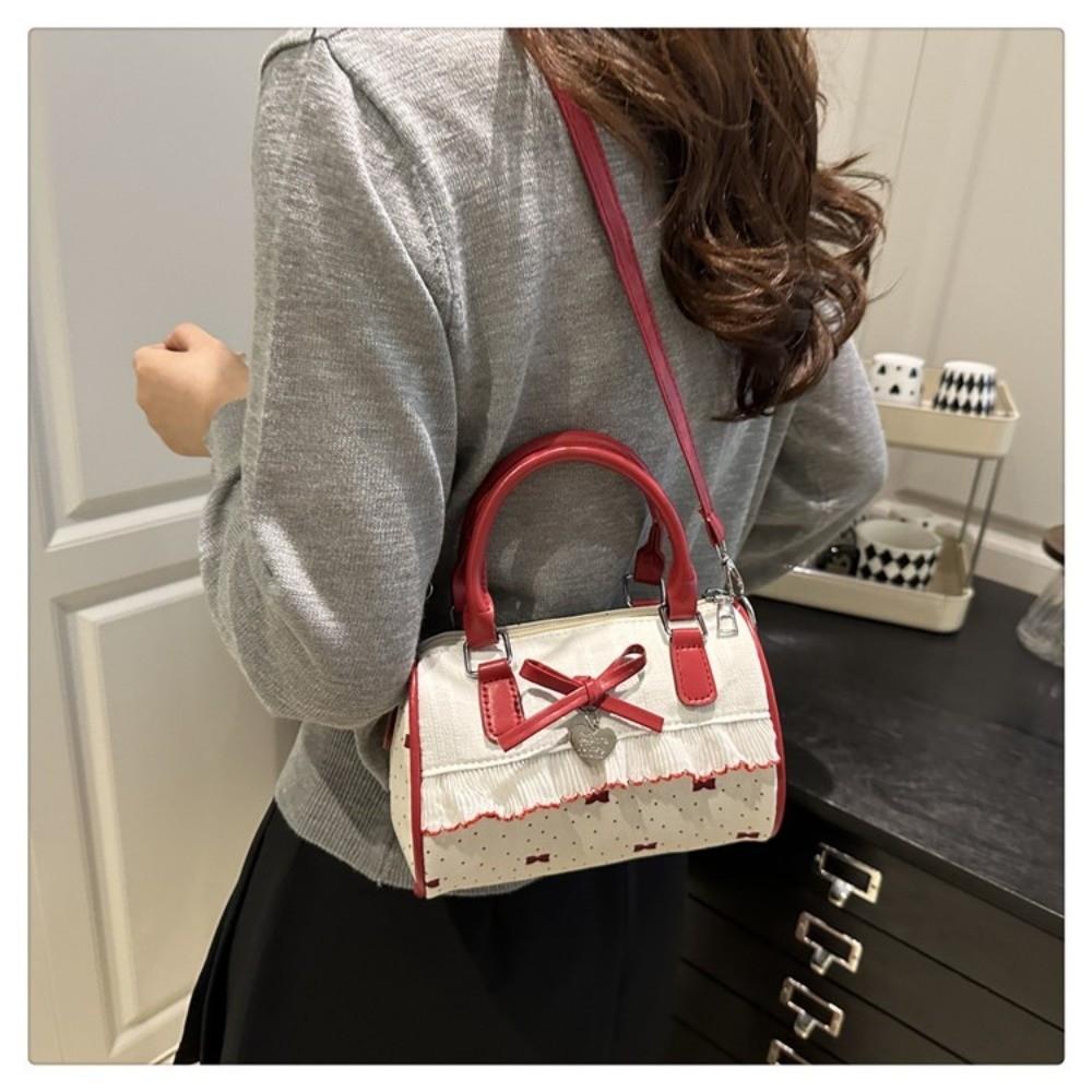 PU Leather Lolita Crossbody Bag Dot Pattern Sweet Bow Single Shoulder Tote Ruffle Design Pillow Shape Sweet Bow Bag for Women