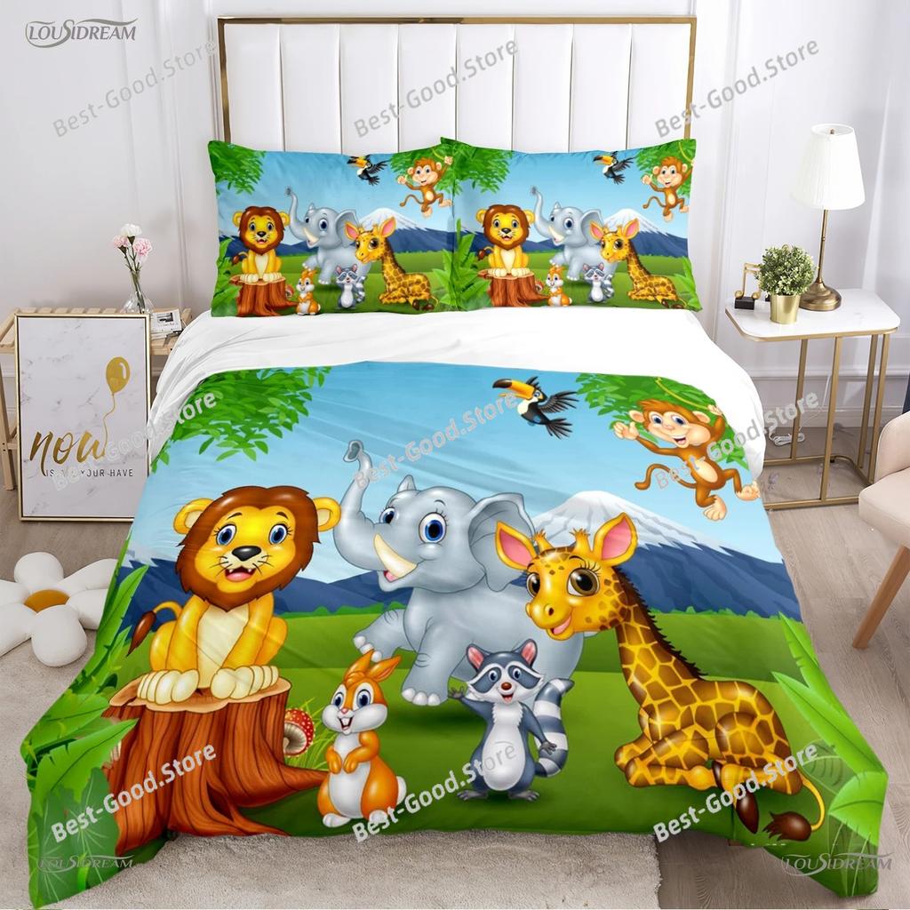 Cute Jungle Animal Casal All Season Duvet Cover Comforter Bedding Sets Soft Quilt Cover and Pillowcases SingleDoubleQueenKing