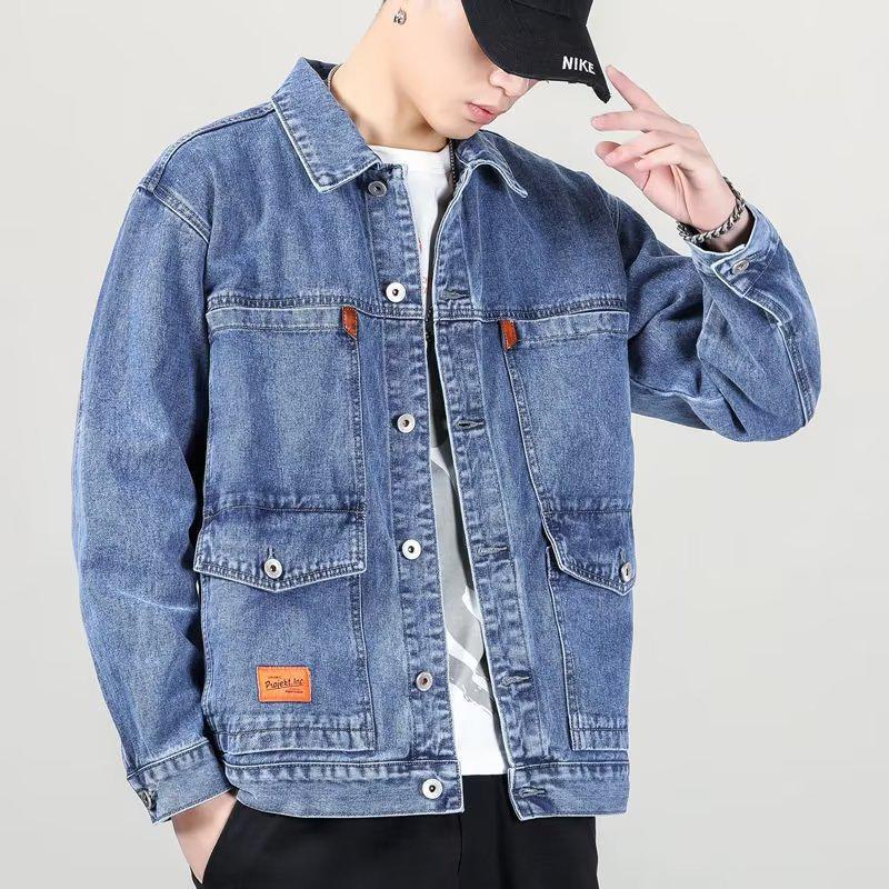 

Men s Retro Denim Jacket - Autumn Fashion, Loose Fit, Korean Style, Spliced Washed Design 3XL синій